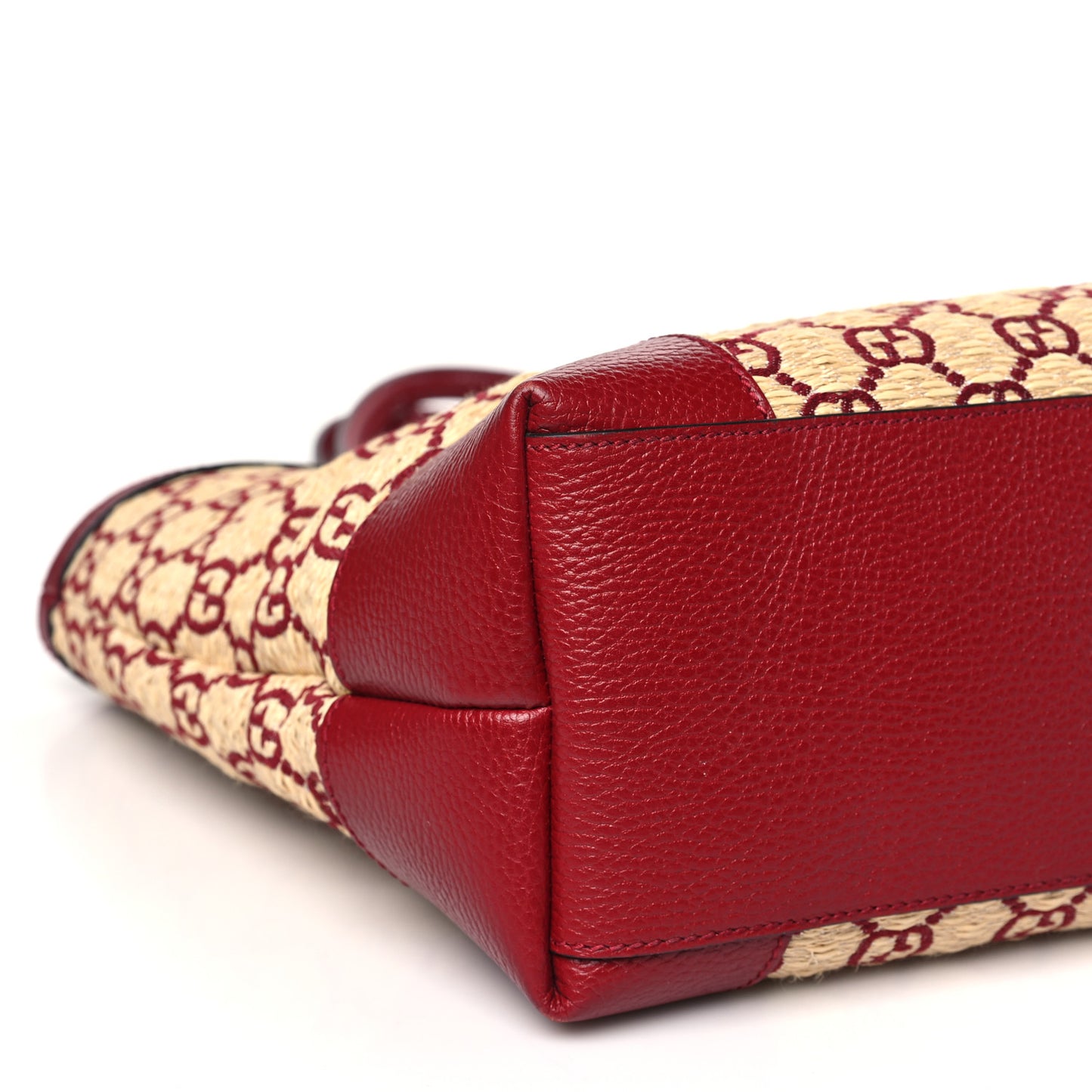 Straw Jacquard Dollar Calfskin GG Monogram Medium Ophidia Shopping Tote Natural New Cherry Red