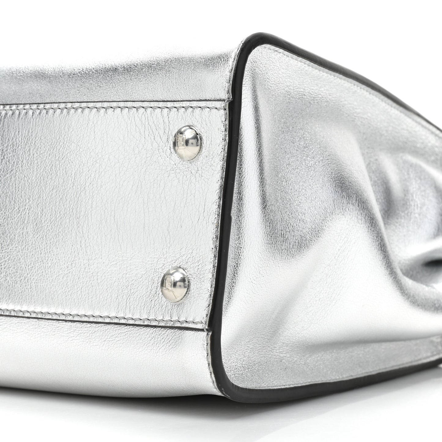 Vitello Catalan Mirror Medium Peekaboo Iconic Satchel Argento