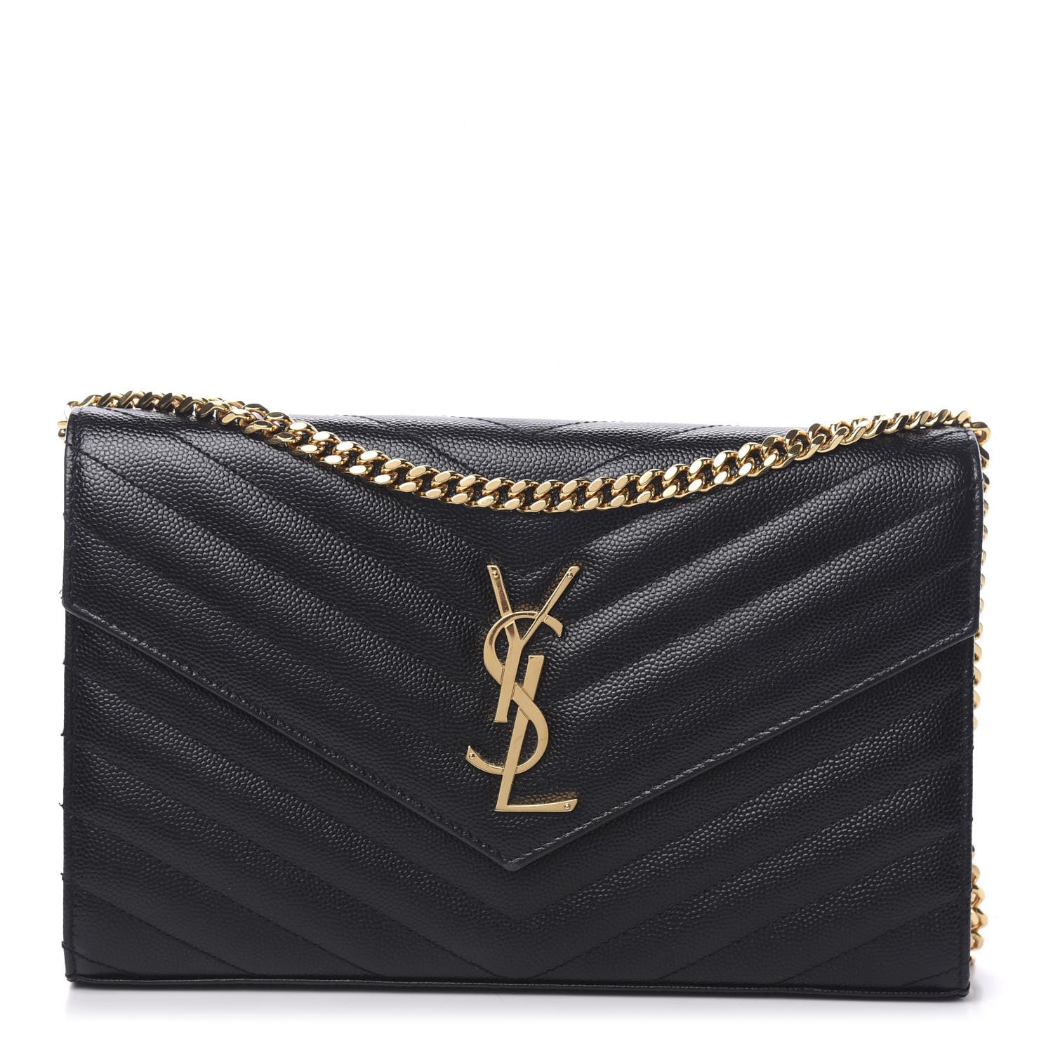 Saint Laurent Grain De Poudre Matelasse Chevron Monogram Chain Wallet Black 1 of 10