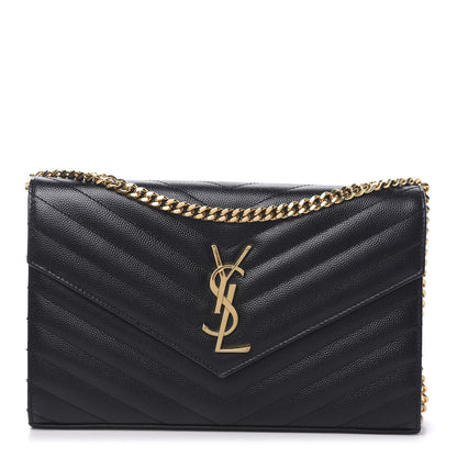 Saint Laurent Grain De Poudre Matelasse Chevron Monogram Chain Wallet Black 1 of 10
