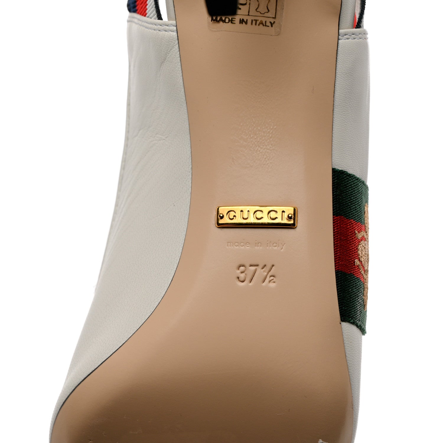 Gucci Malaga Kid Web Sylvie Mid Heel Slingback Pumps 37.5 White 8 of 10