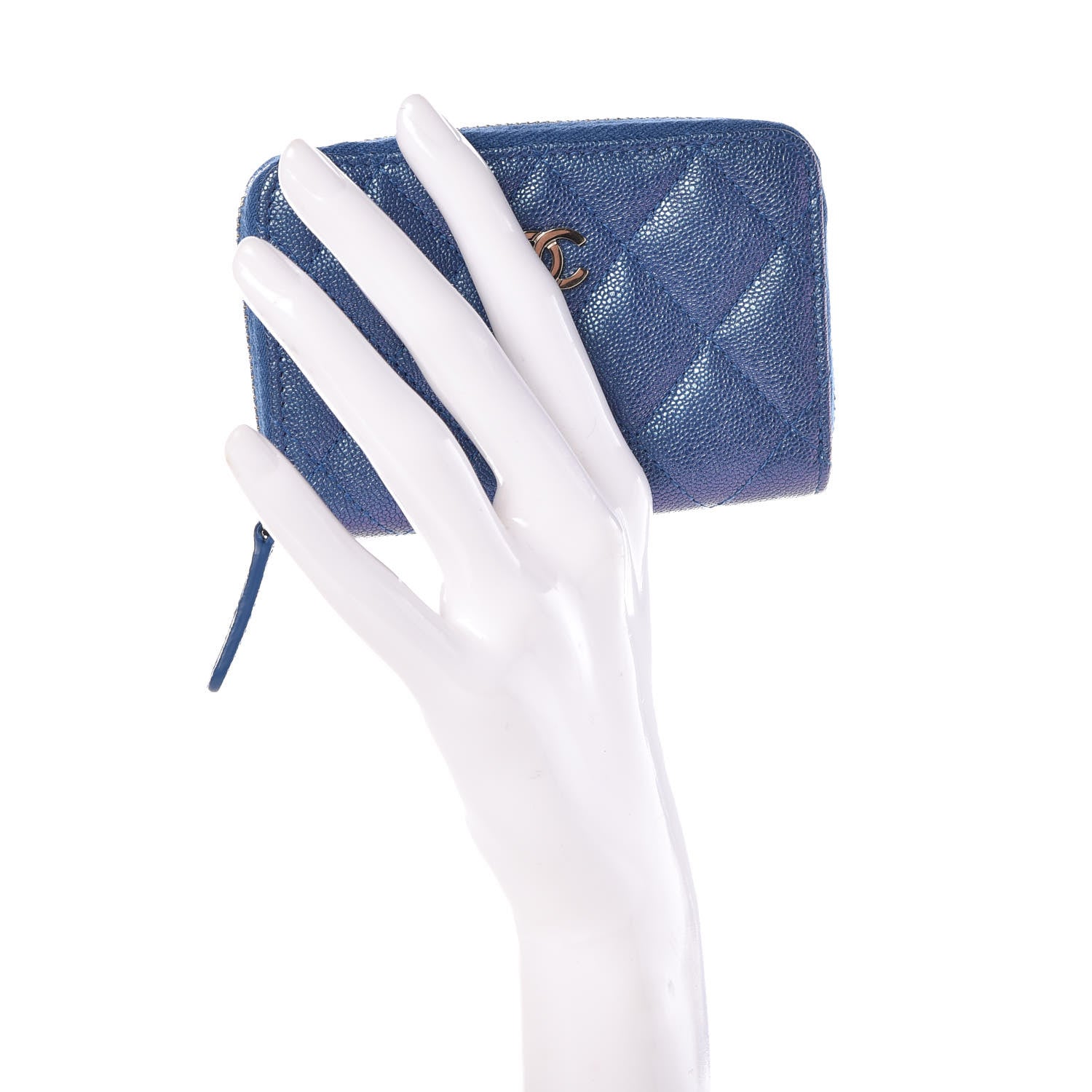 Chanel Metallic Caviar Quilted Zip Coin Purse Dark Blue 2 of 8