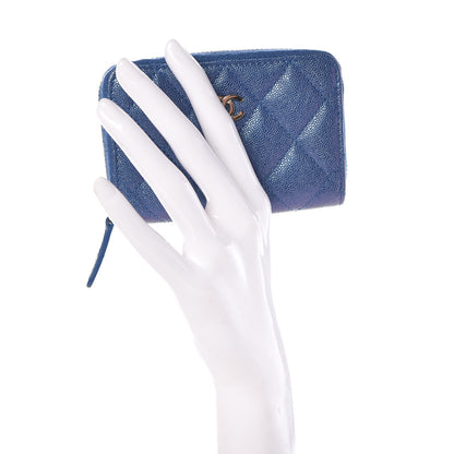 Chanel Metallic Caviar Quilted Zip Coin Purse Dark Blue 2 of 8