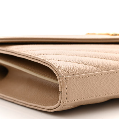 Saint Laurent Grain De Poudre Matelasse Chevron Monogram Chain Wallet Dark Beige 8 of 9