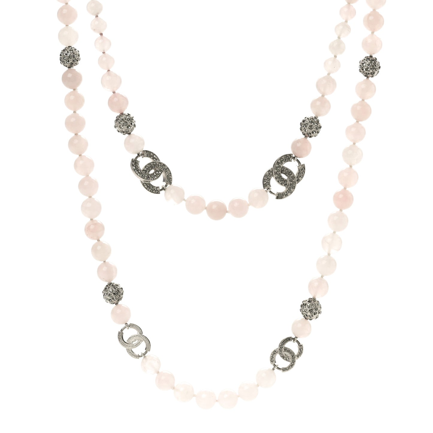 Beaded Crystal CC Long Necklace Pink