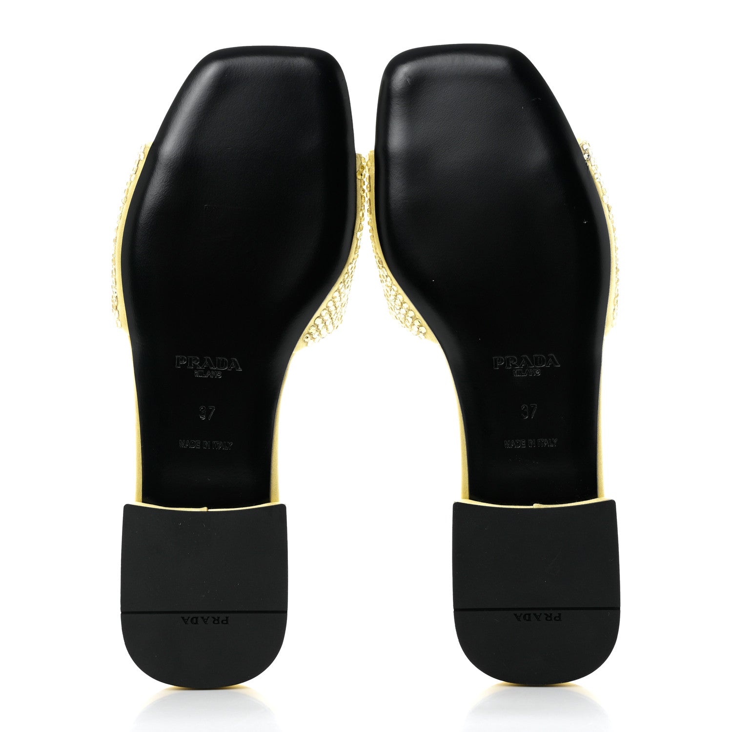 Prada Satin Crystal Logo 10mm Slide Sandals 37 Ananas 5 of 8