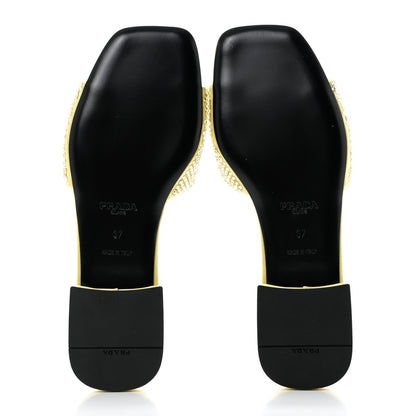 Prada Satin Crystal Logo 10mm Slide Sandals 37 Ananas 5 of 8