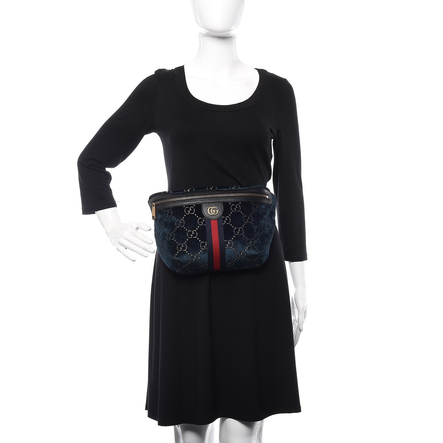 Velvet GG Monogram Web Belt Bag Blue Beige