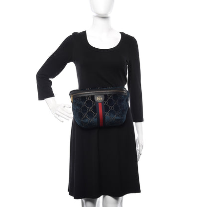 Gucci Velvet GG Monogram Web Belt Bag Blue Beige 2 of 9
