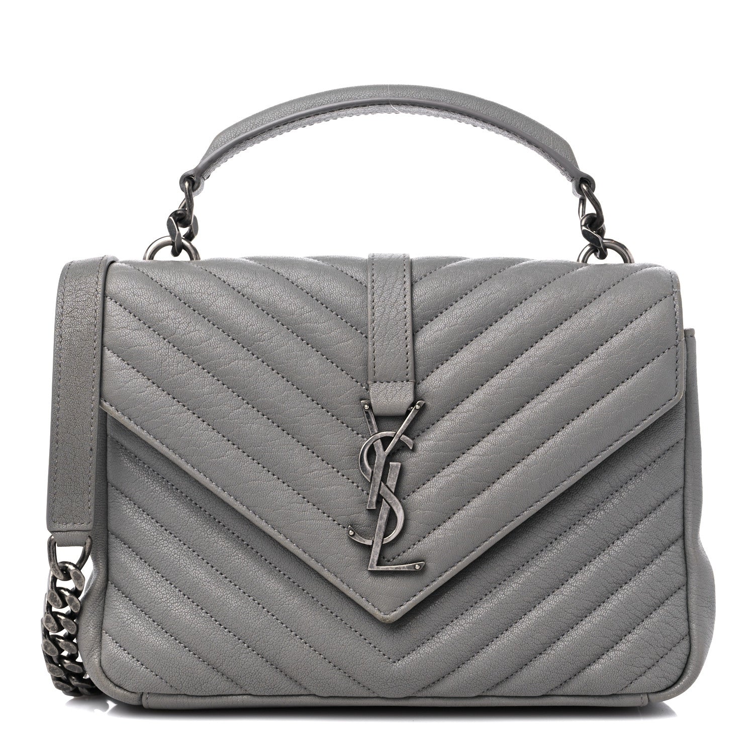 Saint Laurent Sheepskin Matelasse Chevron Monogram Medium College Bag Granite 1 of 16