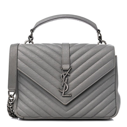 Saint Laurent Sheepskin Matelasse Chevron Monogram Medium College Bag Granite 1 of 16