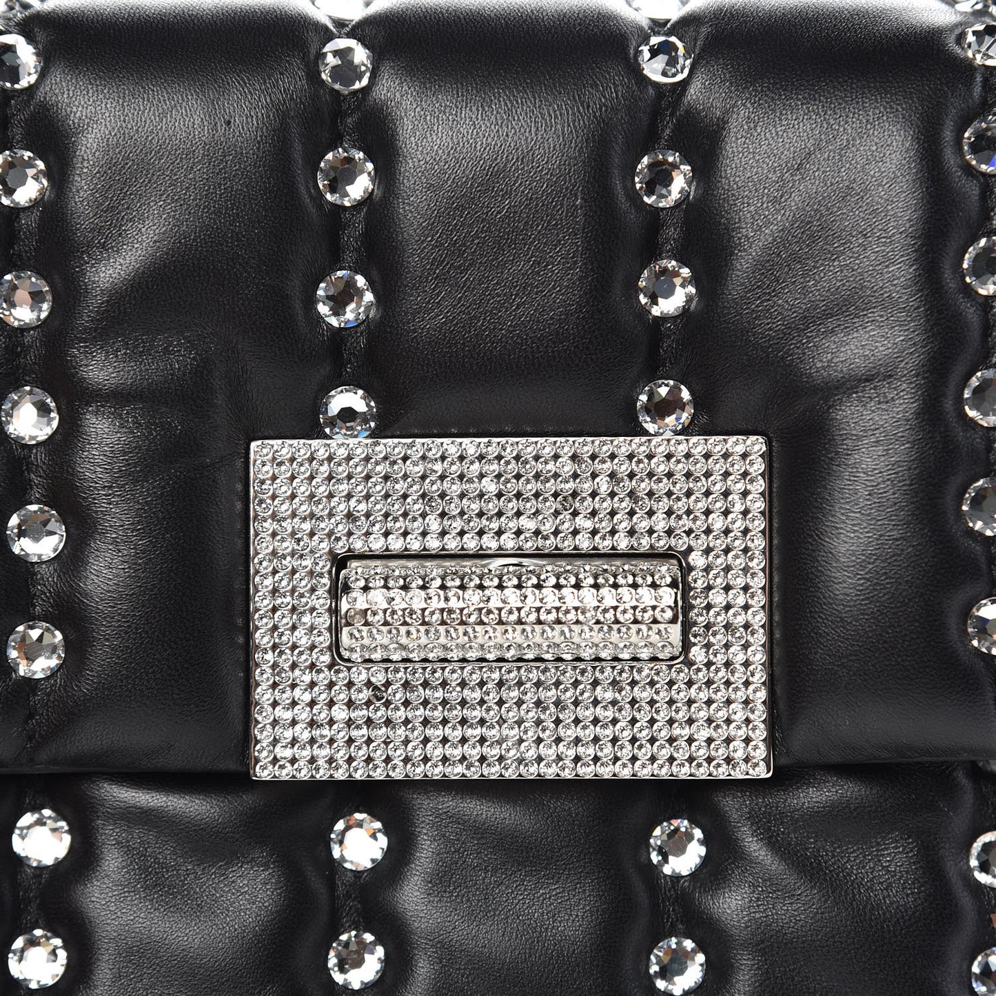 Lambskin Quilted Crystal Small Natalia Chain Bag Black