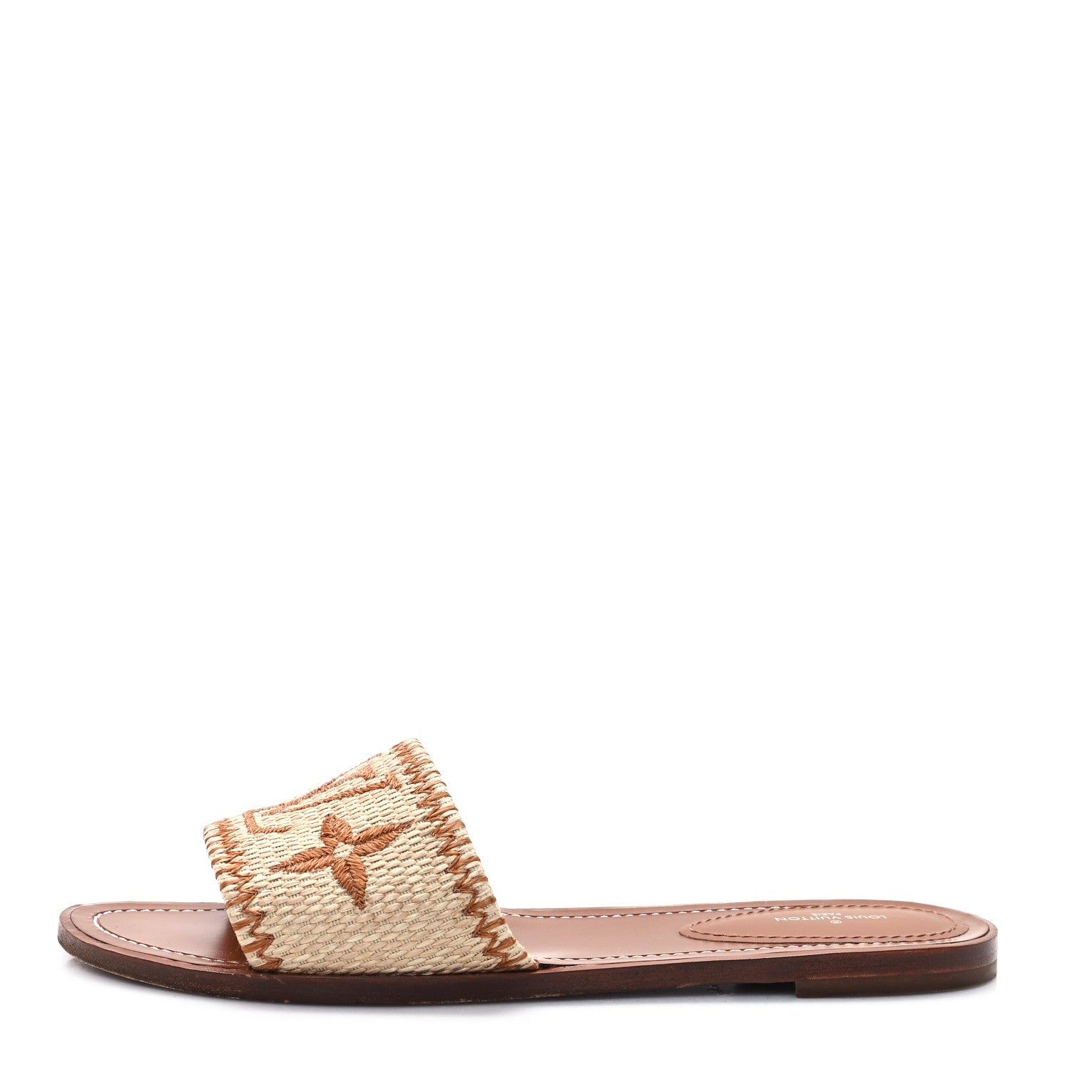 Louis Vuitton Raffia Calfskin Monogram Lock It Flat Mules 39.5 Cognac Brown 1 of 10