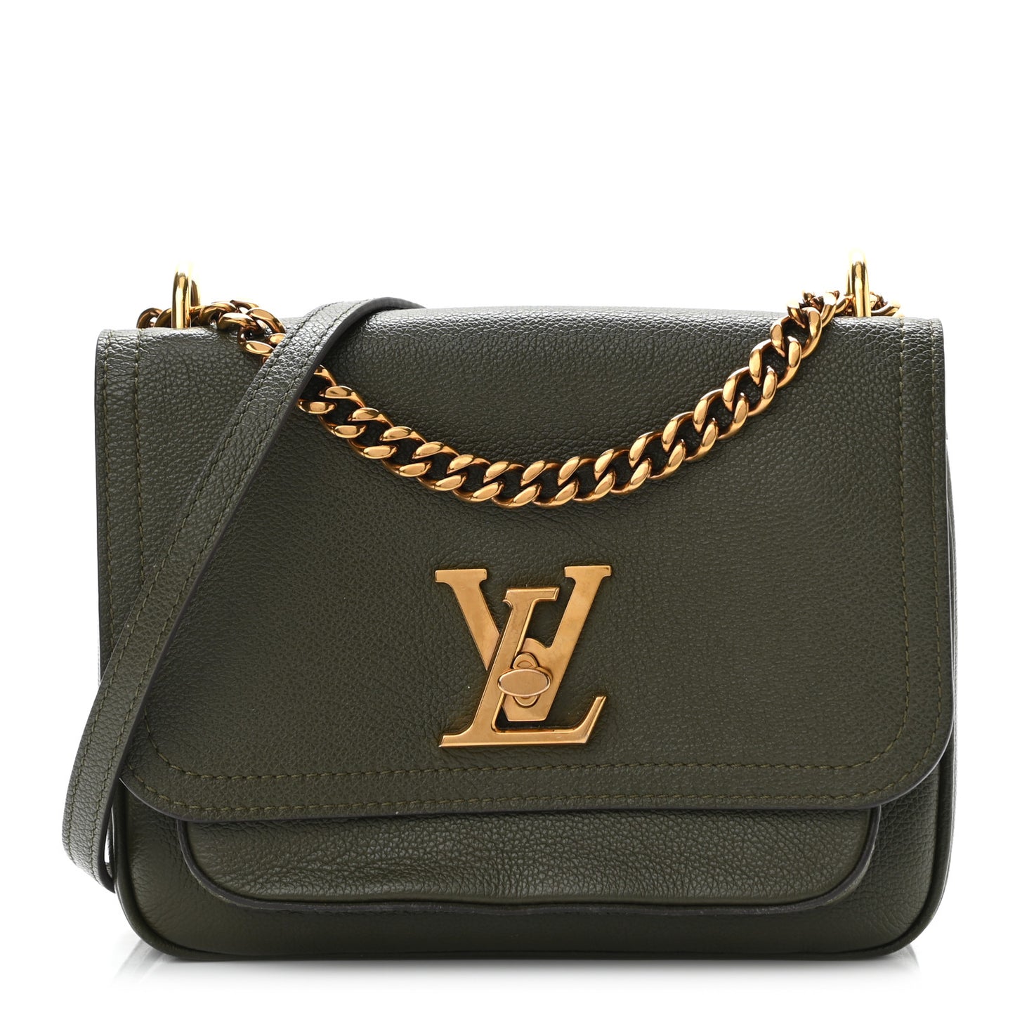 Grained Calfskin Lockme Chain Bag PM Kaki