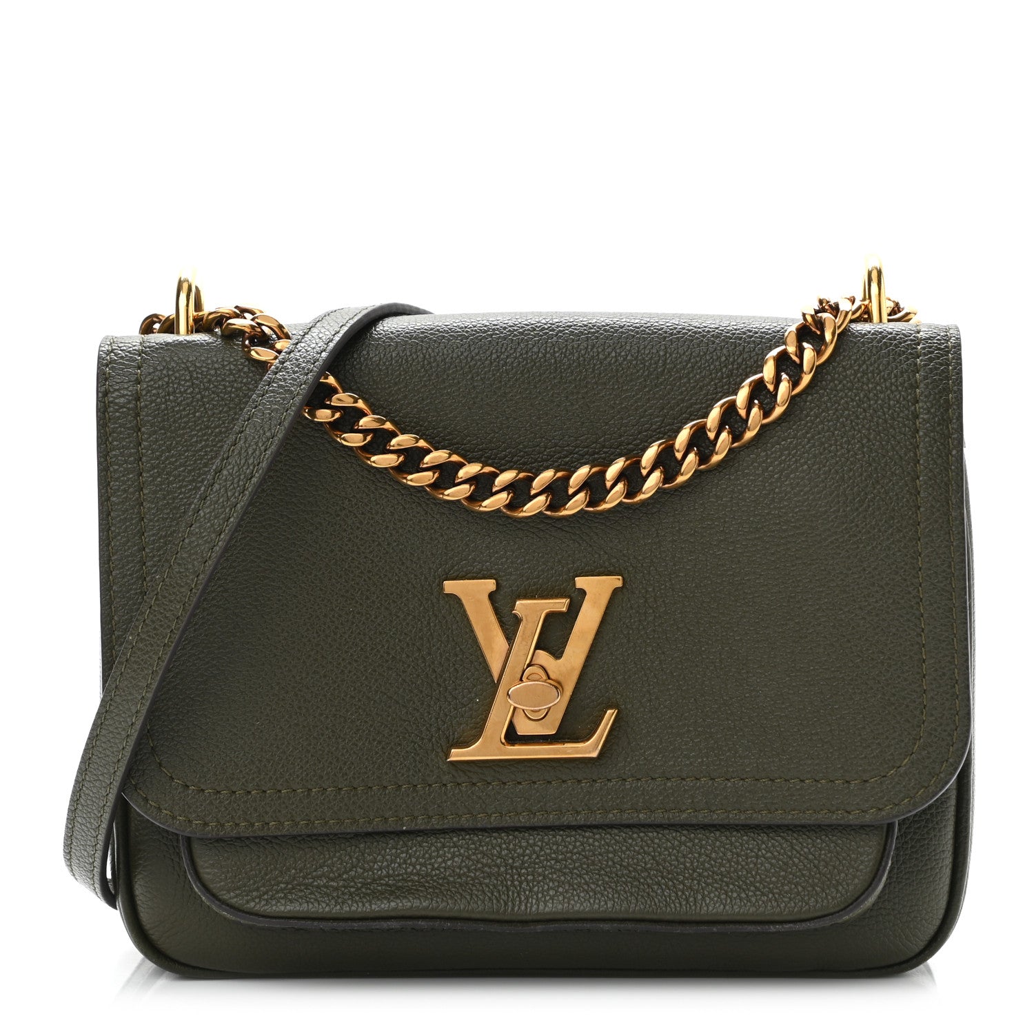 Louis Vuitton Grained Calfskin Lockme Chain Bag PM Kaki 1 of 8