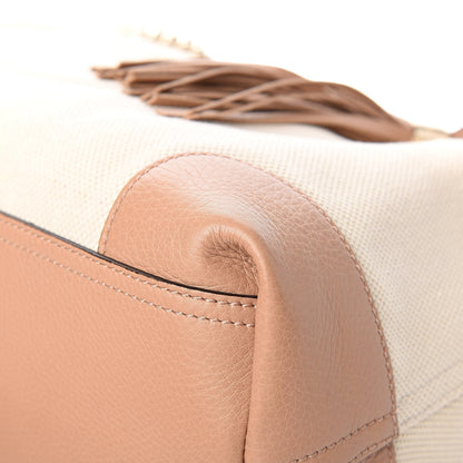 Gucci Linen Canvas Pebbled Calfskin Medium Soho Chain Shoulder Bag White Camelia 11 of 14