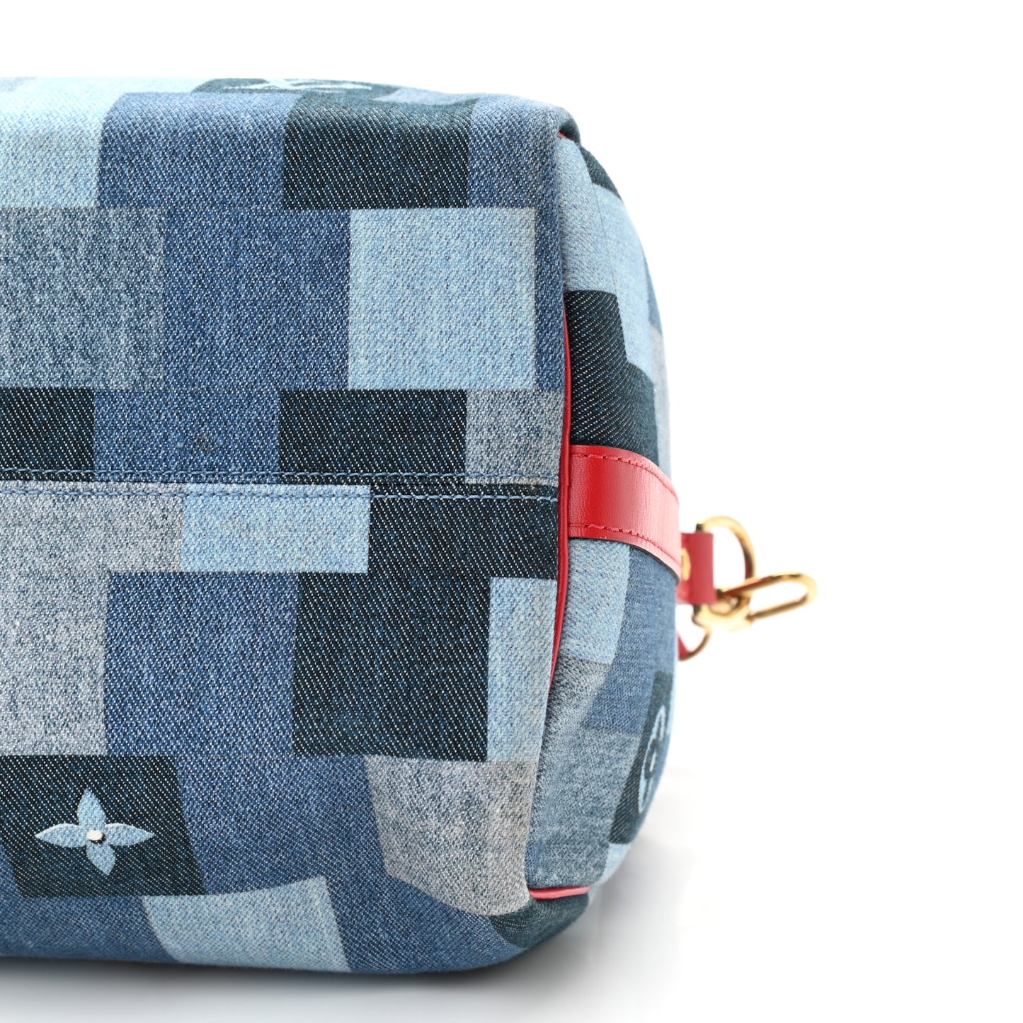 Denim Damier Monogram Patchwork Speedy Bandouliere 30 Blue Rouge