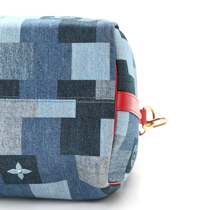 Louis Vuitton Denim Damier Monogram Patchwork Speedy Bandouliere 30 Blue Rouge 9 of 12