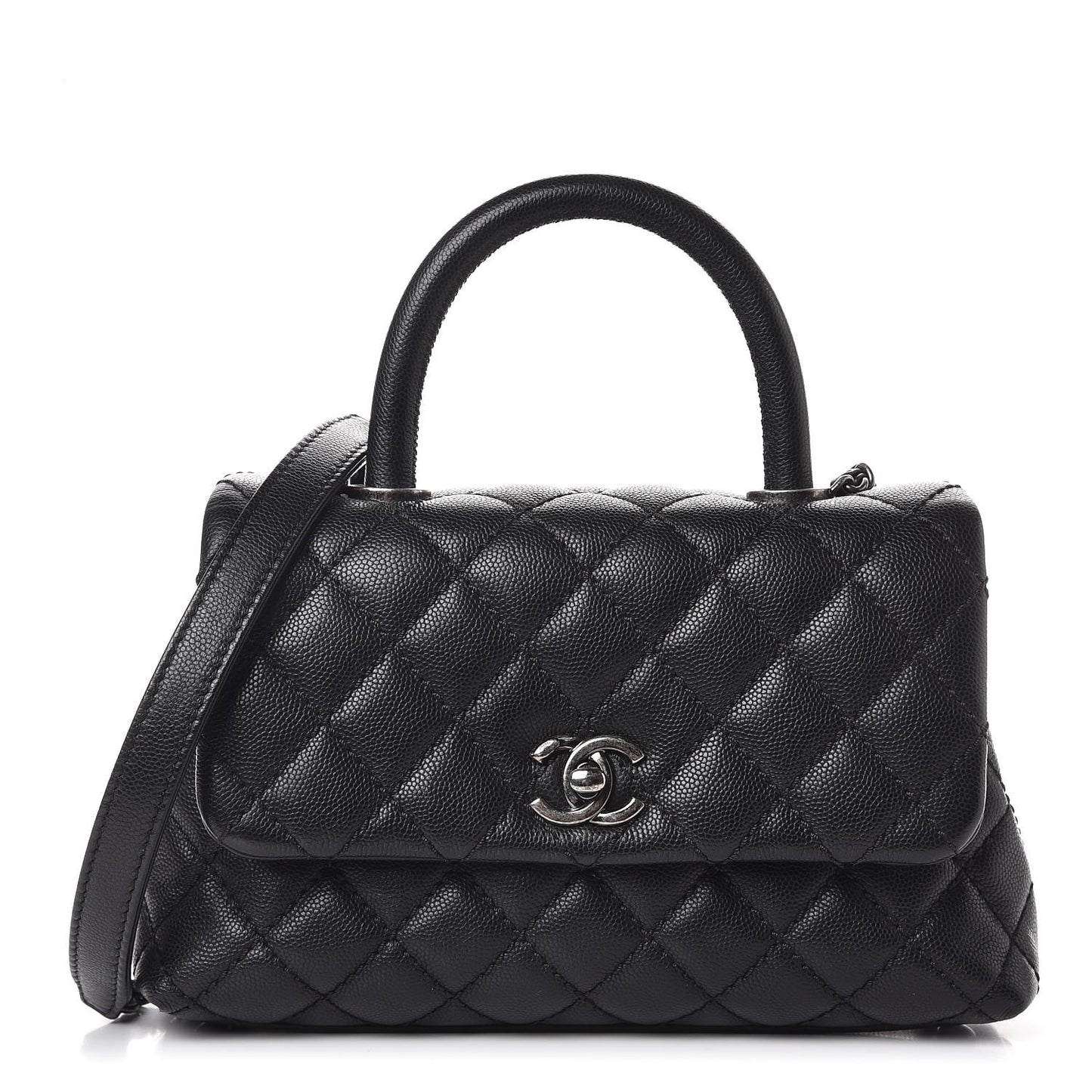 Caviar Quilted Mini Coco Handle Flap Black