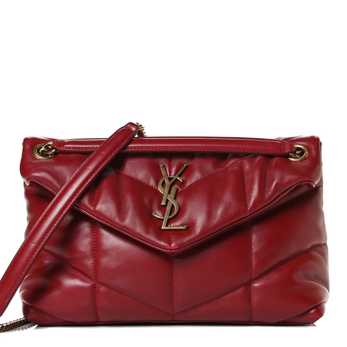 Lambskin Quilted Small Loulou Puffer Monogram Chain Satchel Opyum Red