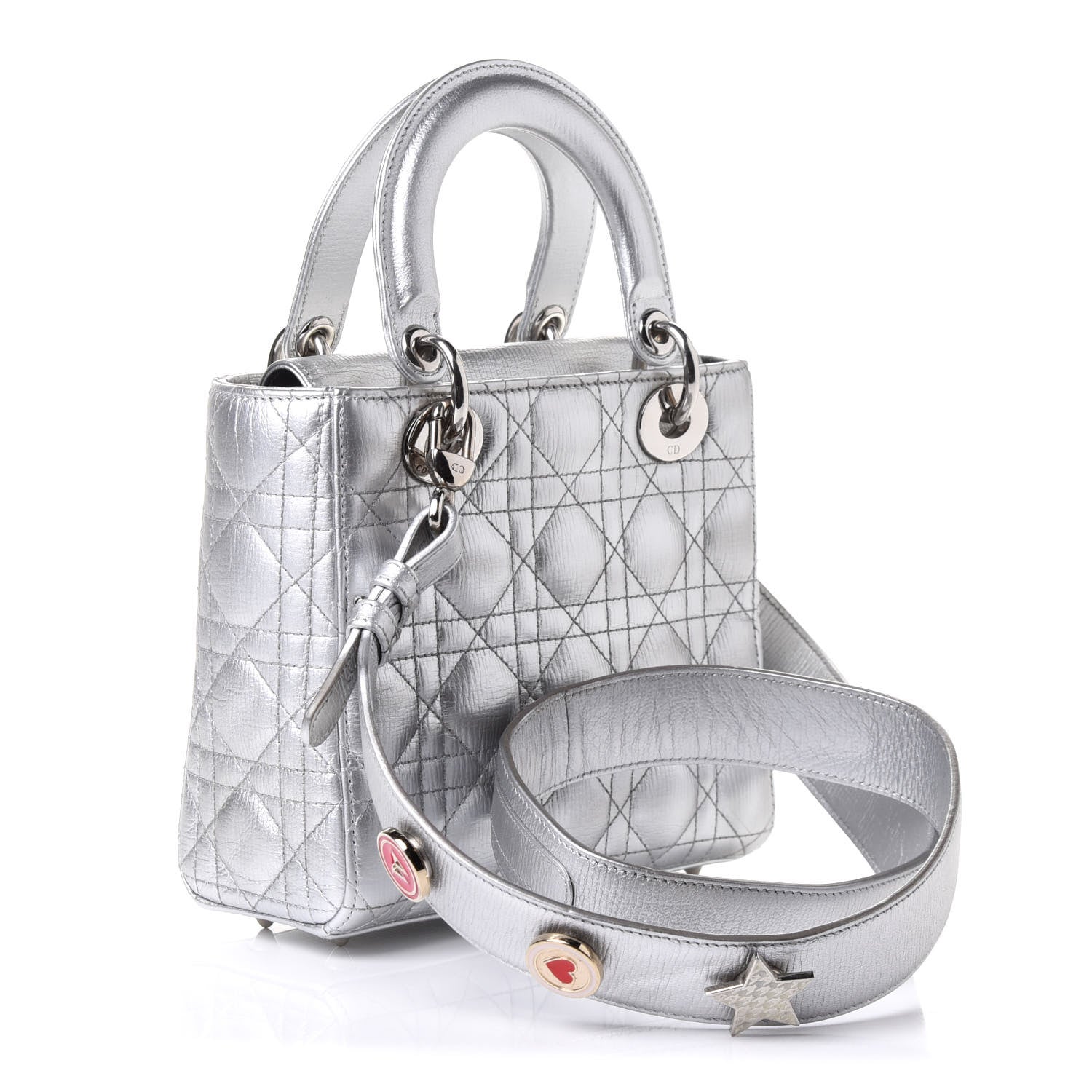 Christian Dior Metallic Grained Calfskin Cannage Small Lucky Badges My Lady Dior Silver 4 of 11