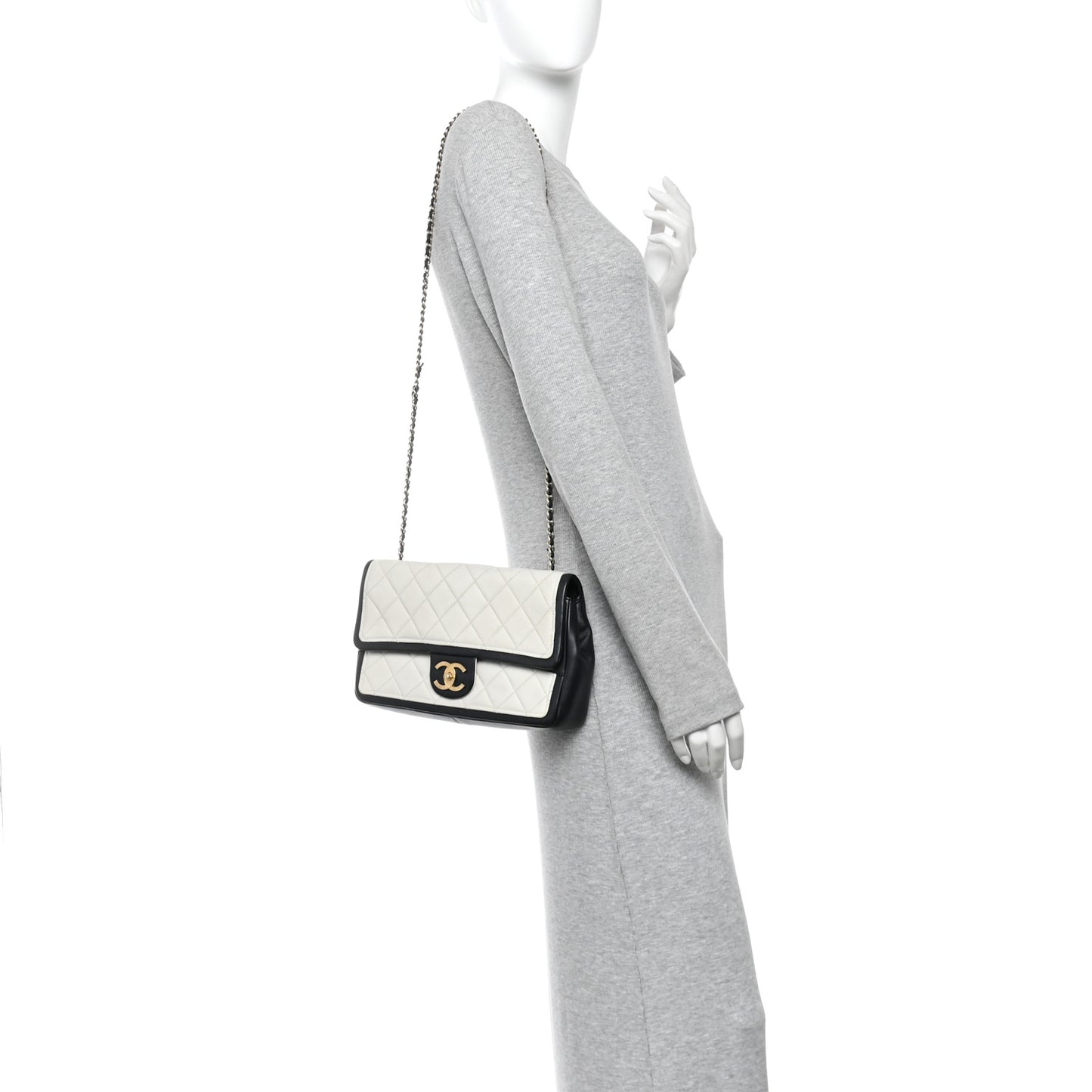 Lambskin Quilted Graphic Medium Flap White Black