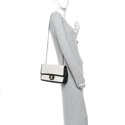 Chanel Lambskin Quilted Graphic Medium Flap White Black 2 of 10
