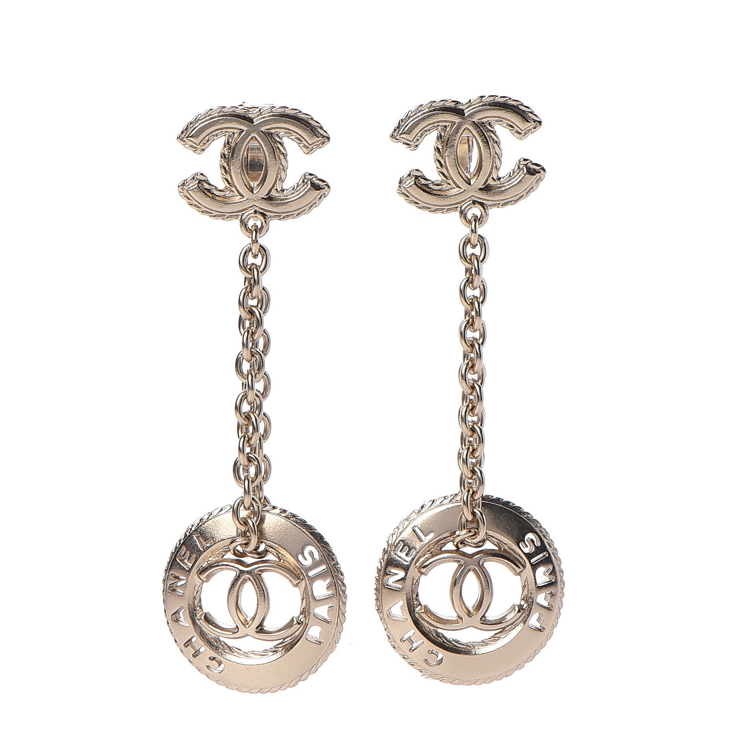 Medallion CC Drop Earrings Light Gold