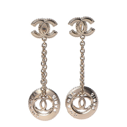 Chanel Medallion CC Drop Earrings Light Gold 1 of 5