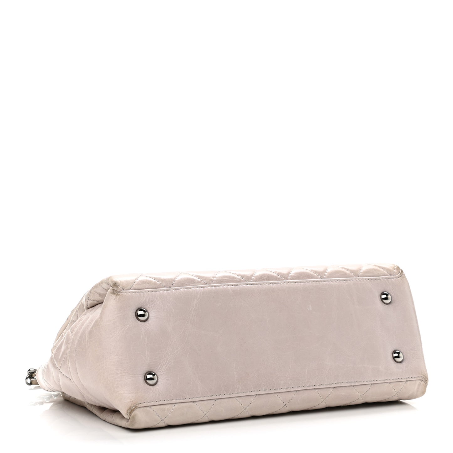 Glazed Calfskin Quilted Medium Lady Pearly Flap Light Beige