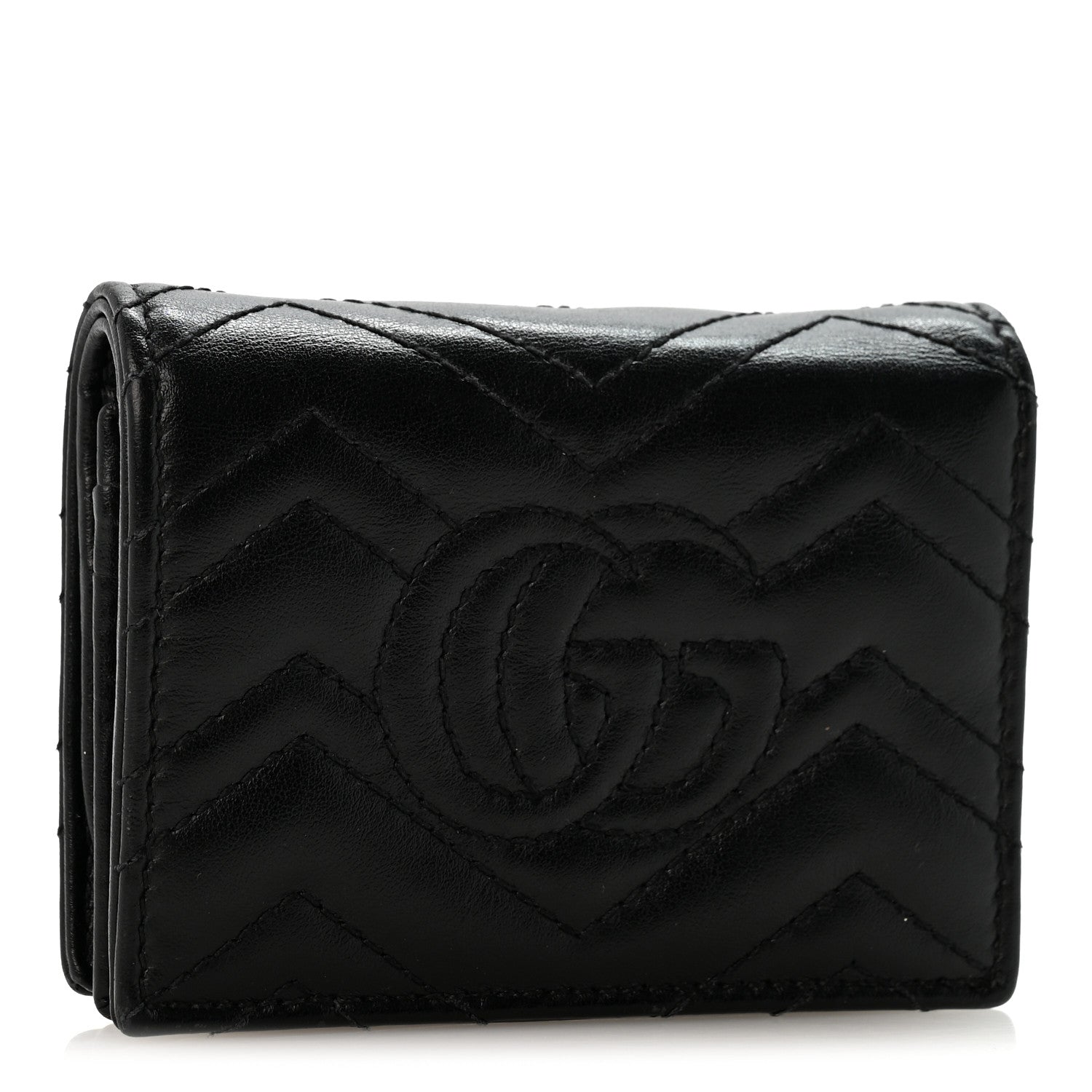 Gucci Calfskin Matelasse GG Marmont Card Case Wallet Black 3 of 12