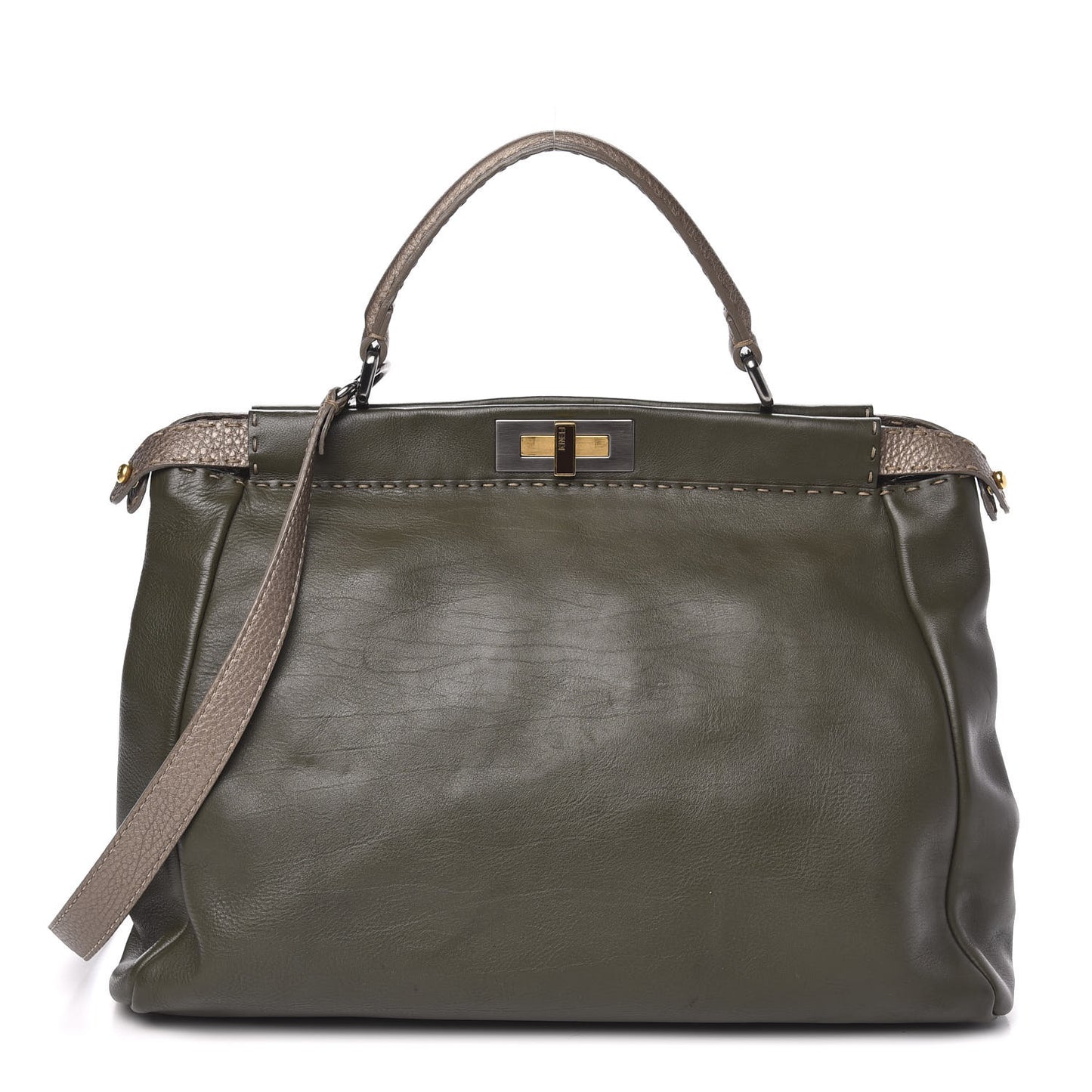 Vitello Saddle Cuoio Romano Selleria Large Peekaboo Iconic Satchel Olive