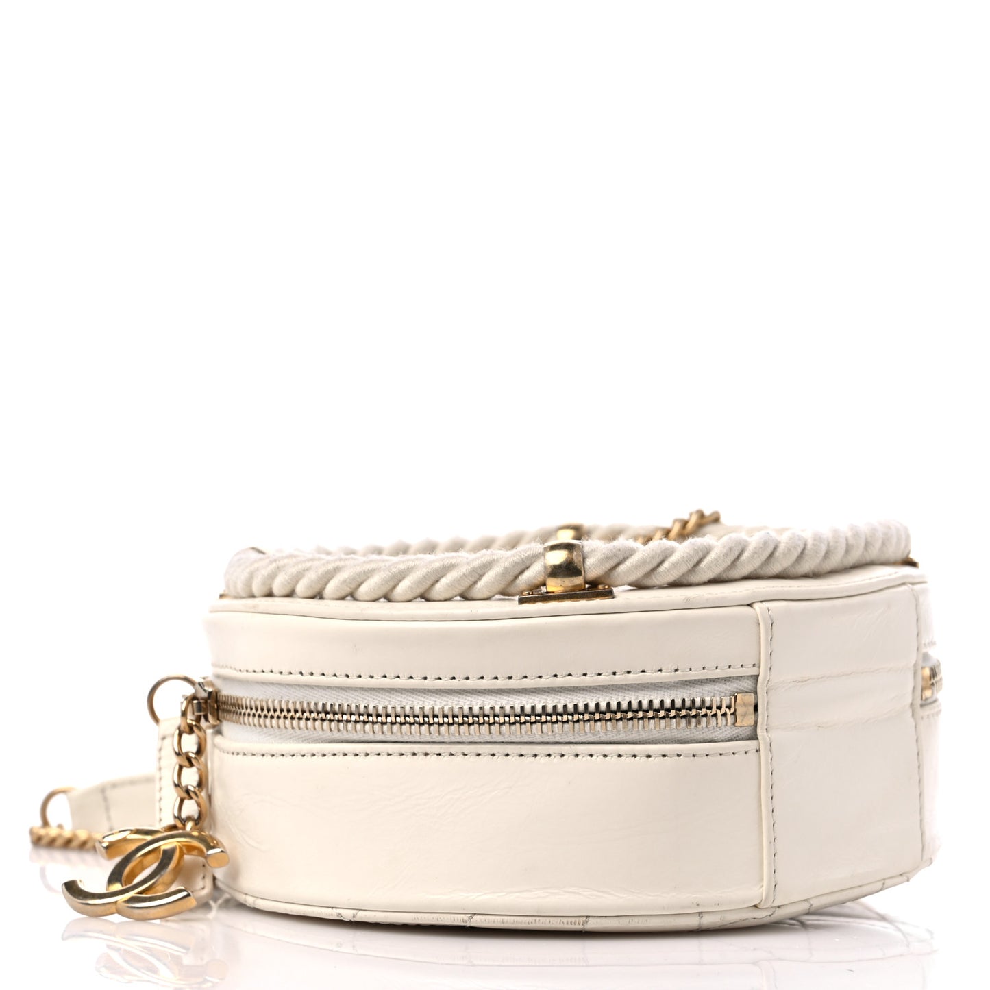 Crumpled Calfskin Cotton Small En Vogue Round Bag White
