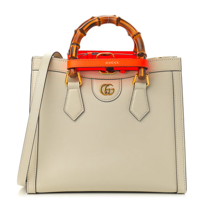 Gucci Wonka Grain Calfskin Small Diana Tote Bag Mystic White Orange Fluo 1 of 13