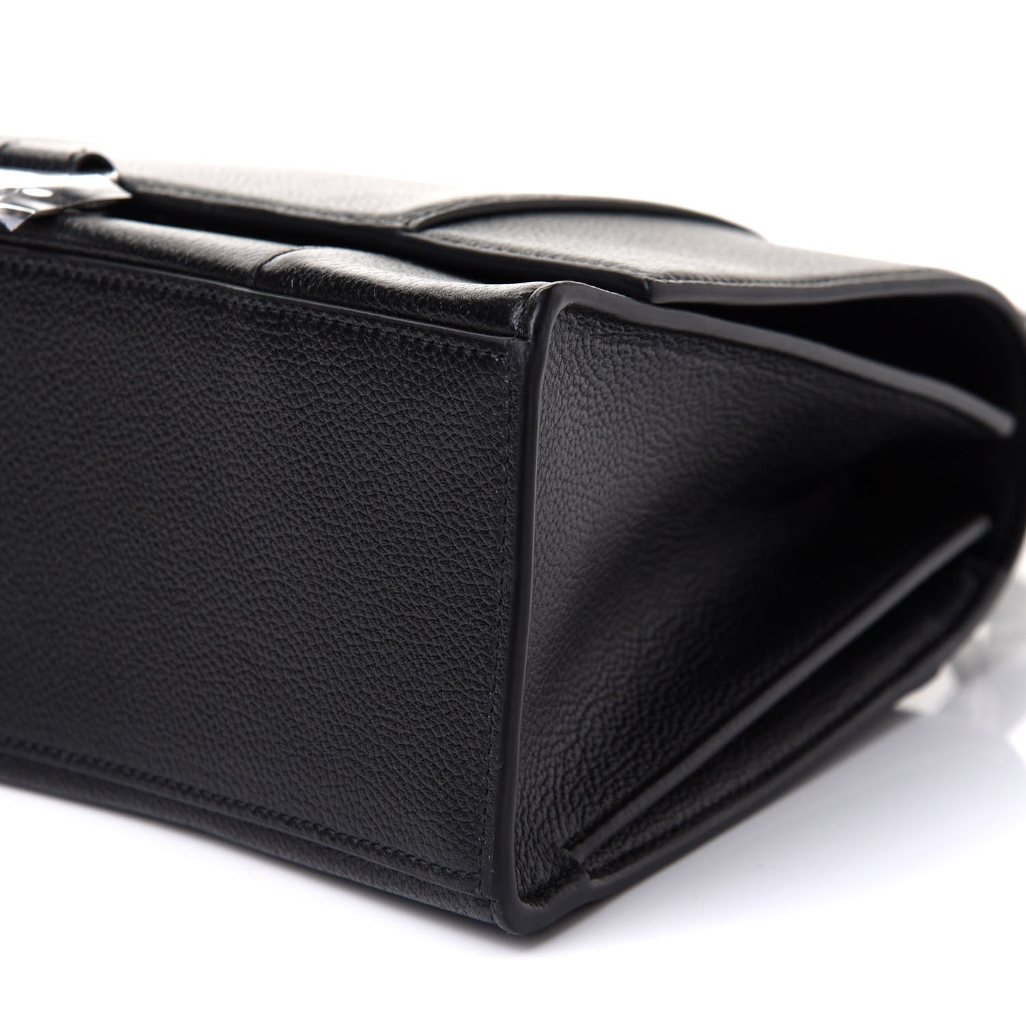 Grained Calfskin Medium Hourglass Top Handle Bag Black