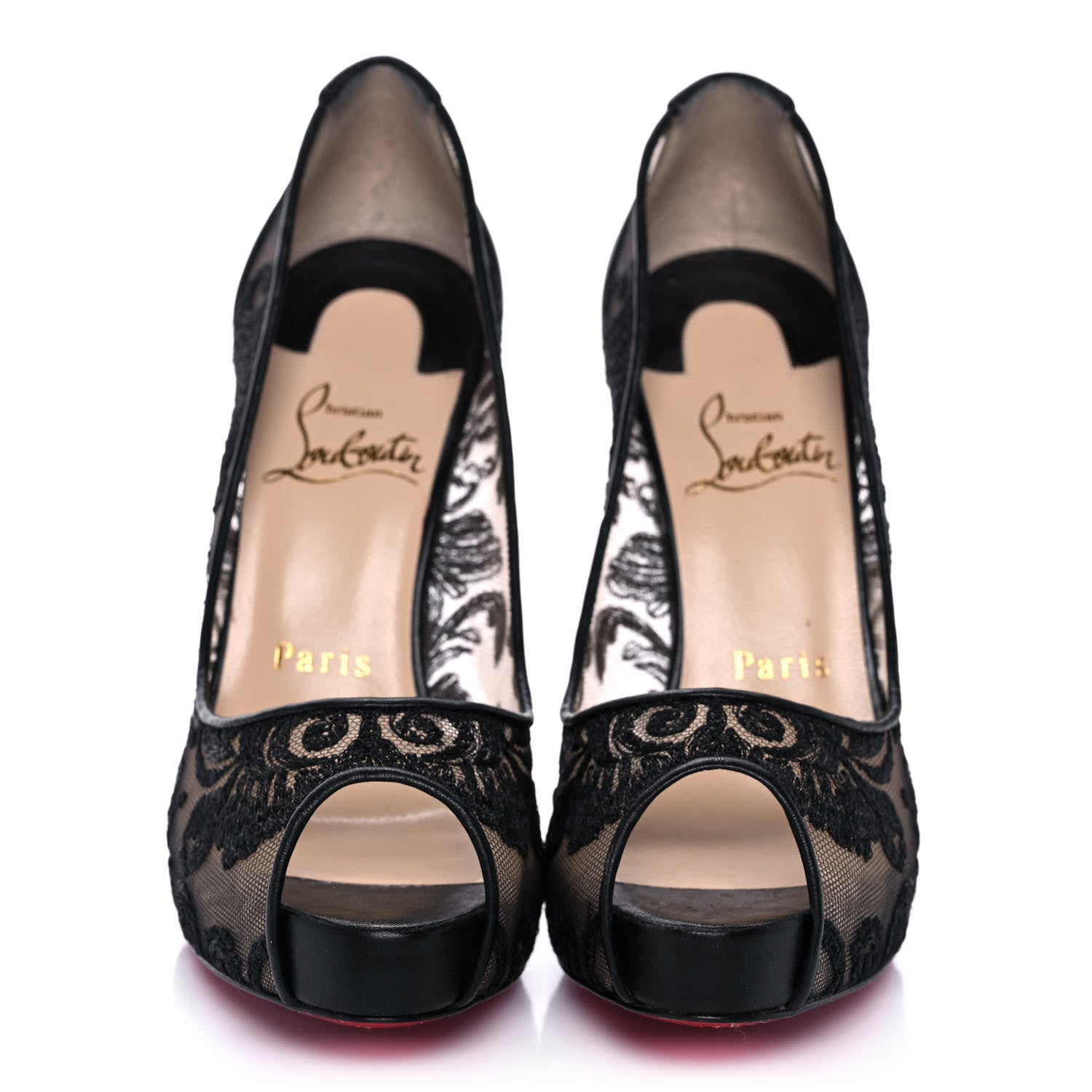 Christian Louboutin Dentelle Chantilly Follies Lace 100 Peep Toe Pumps 36.5 Black 2 of 9