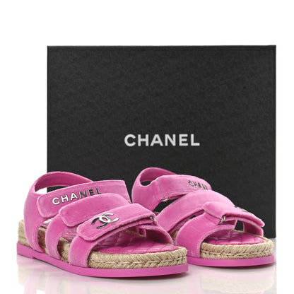 Chanel Velvet CC Flat Sandals 37 Pink 10 of 10