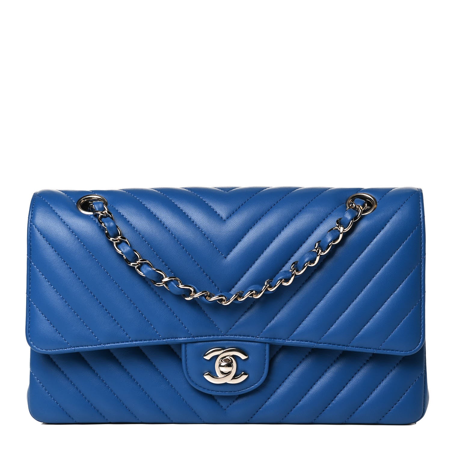 Chanel Lambskin Chevron Quilted Medium Double Flap Blue 1 of 14