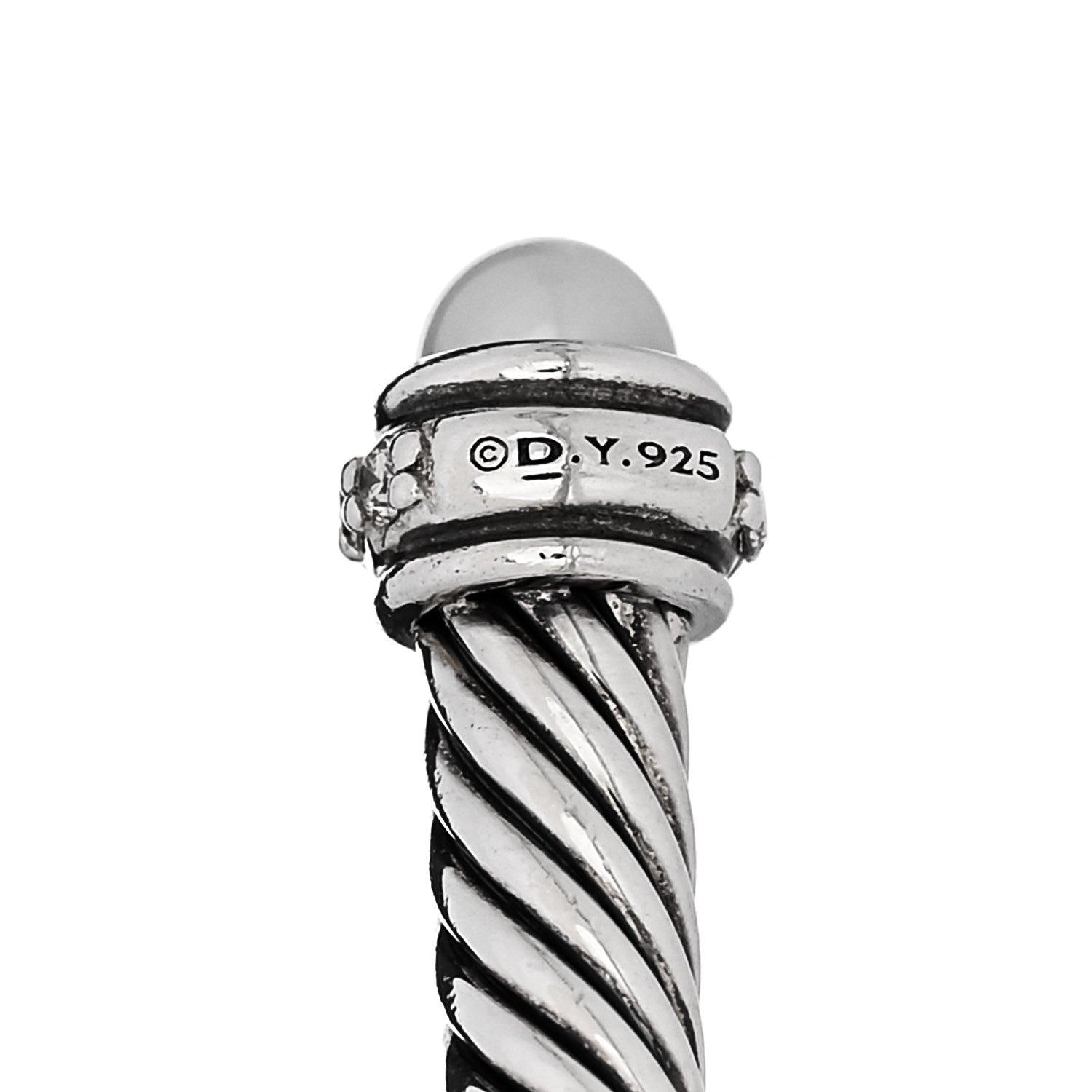 David Yurman Sterling Silver Diamond Cultured Pearl 4mm Cable Classics Bracelet 3 of 5