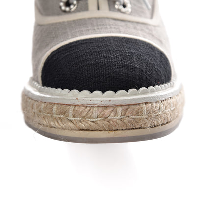 Chanel Cotton Lace Up Wedge Espadrilles 38.5 Grey Navy Blue 11 of 15