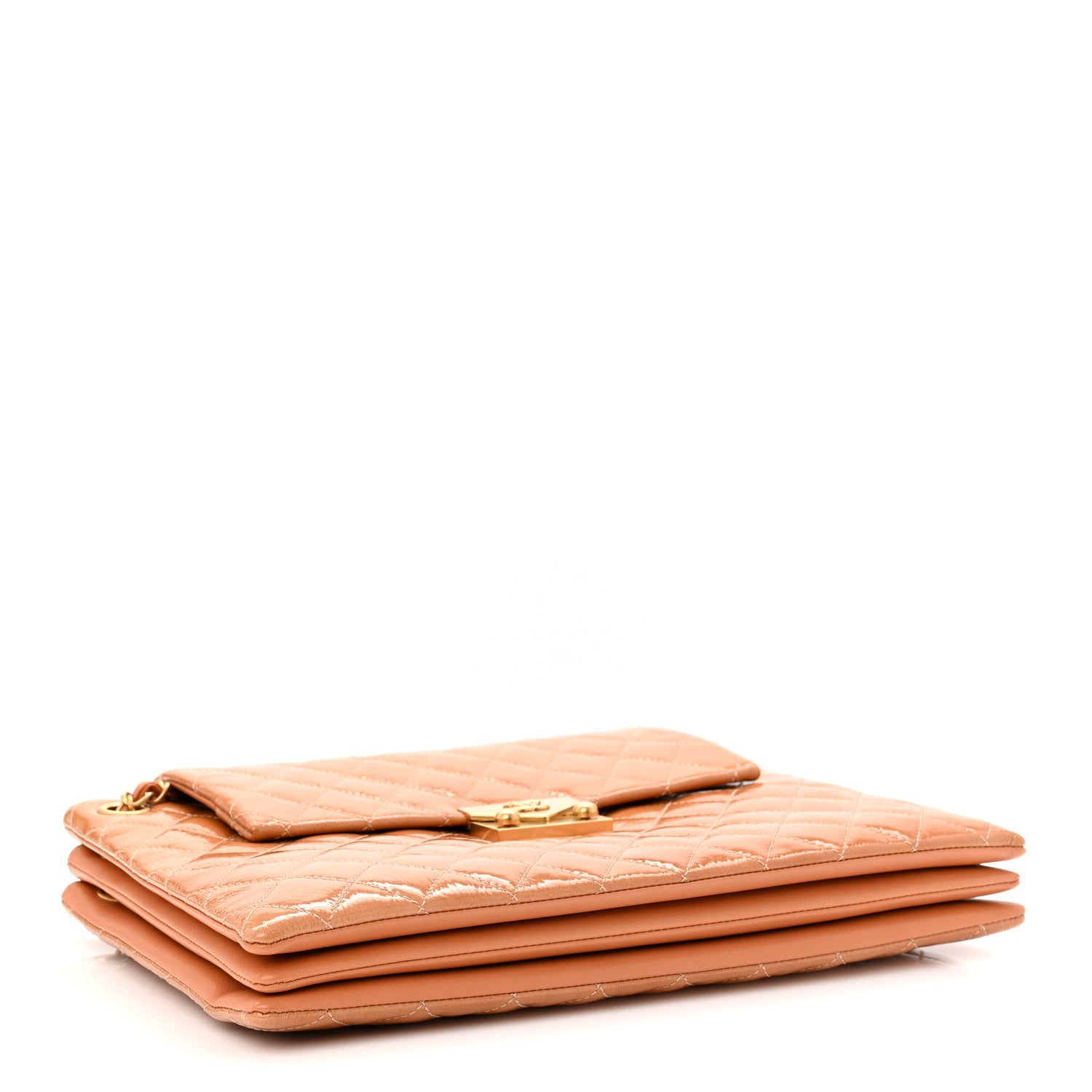 Chanel Patent Goatskin Quilted 3 Pocket Accordion Flap Beige 4 of 10