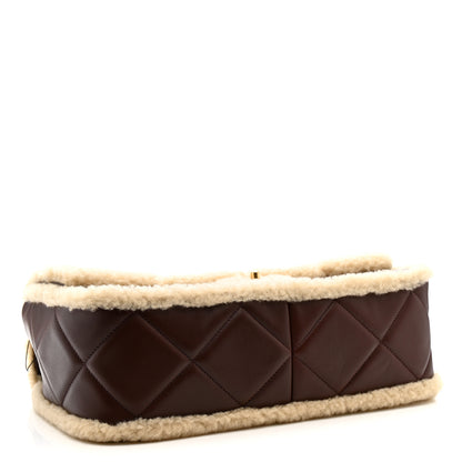 Chanel Shearling Lambskin Quilted Large Furry Coco Flap Beige Dark Brown 4 of 11