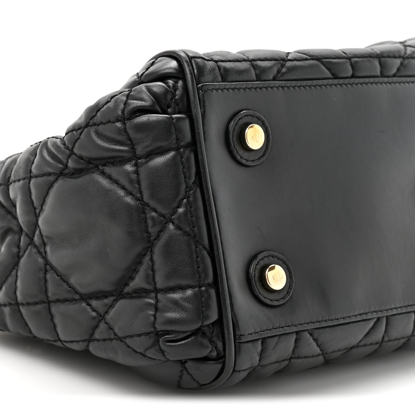 Lambskin Cannage Side Pocket Satchel Black