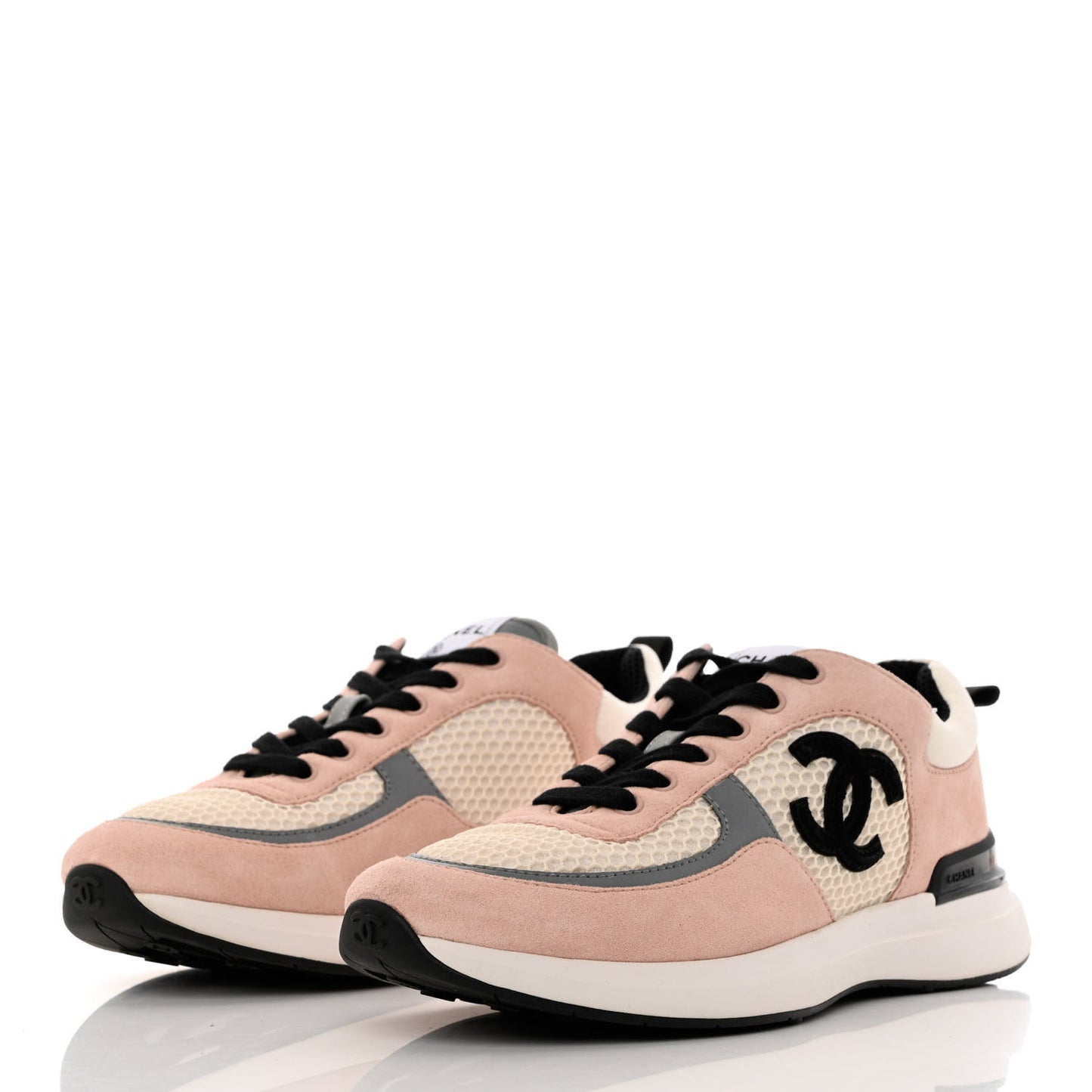 Mesh Suede Calfskin Grained Calfskin Womens CC Sneakers 39 Pink