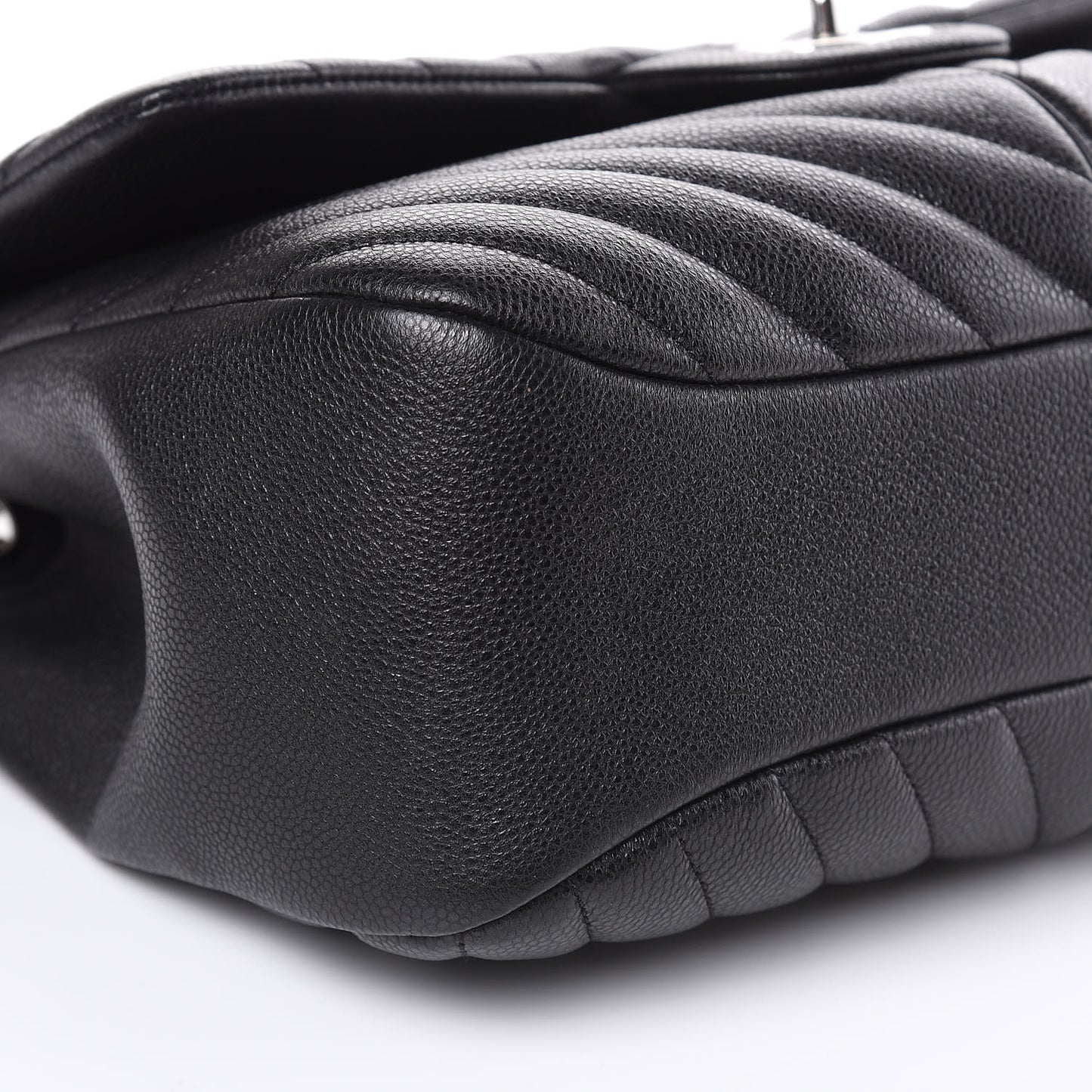 Caviar Chevron Quilted Large Puffy CC Flap Black