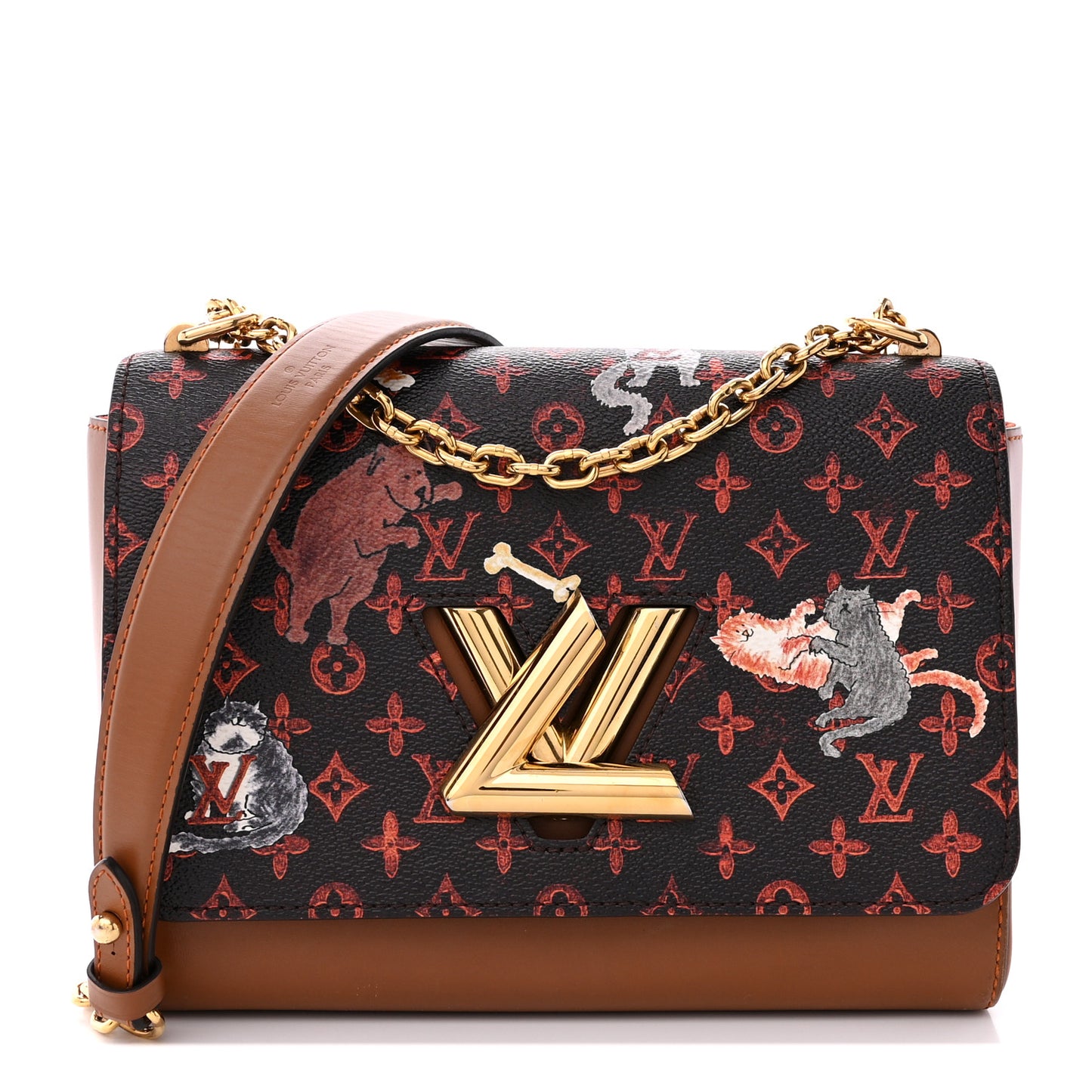 Calfskin Catogram Twist Shoulder Bag MM Marron