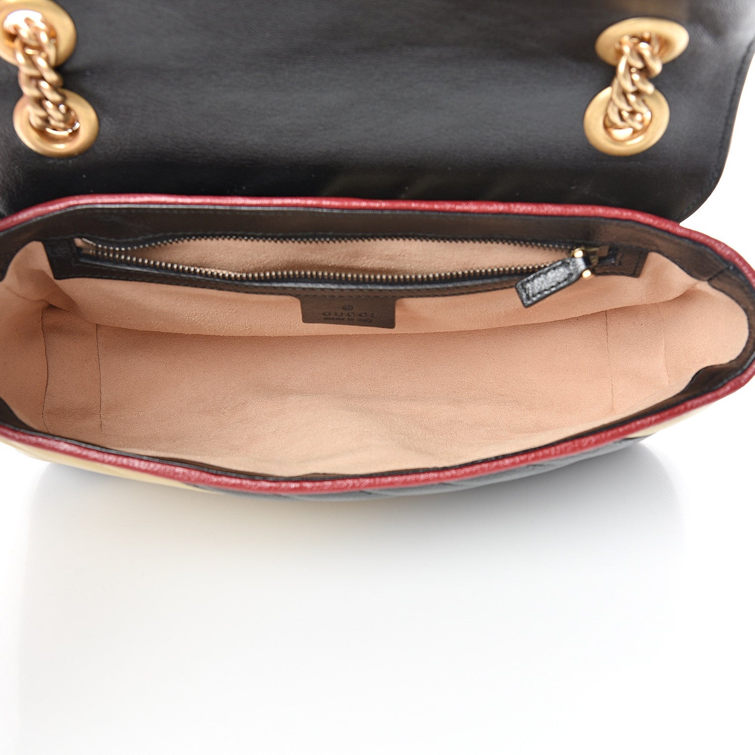 Gucci Vintage Effect Calfskin Matelasse Diagonal Striped Small Torchon GG Marmont Shoulder Bag Black Beige 4 of 10