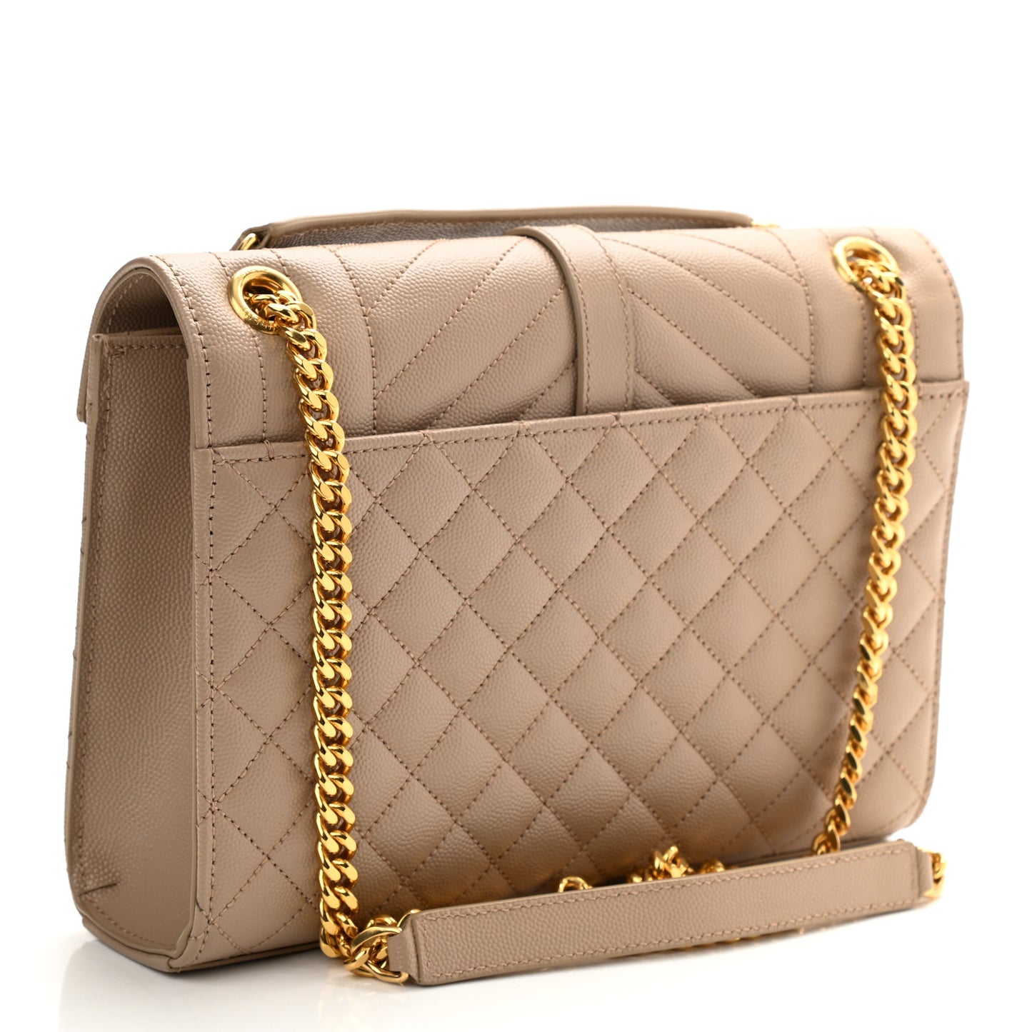 Grain De Poudre Textured Mixed Matelasse Medium Triquilt Monogram Satchel Dark Beige
