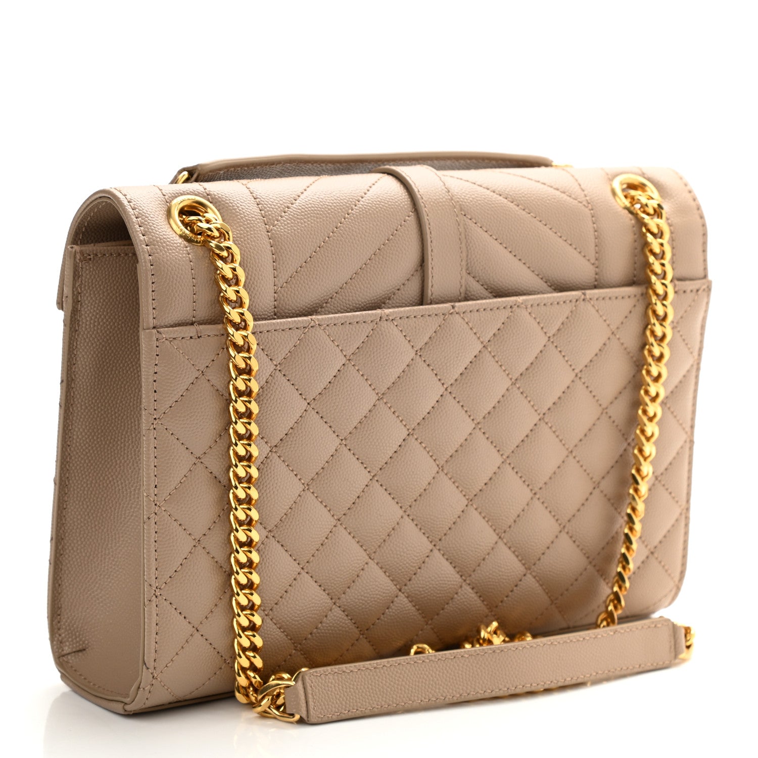 Saint Laurent Grain De Poudre Textured Mixed Matelasse Medium Triquilt Monogram Satchel Dark Beige 2 of 10