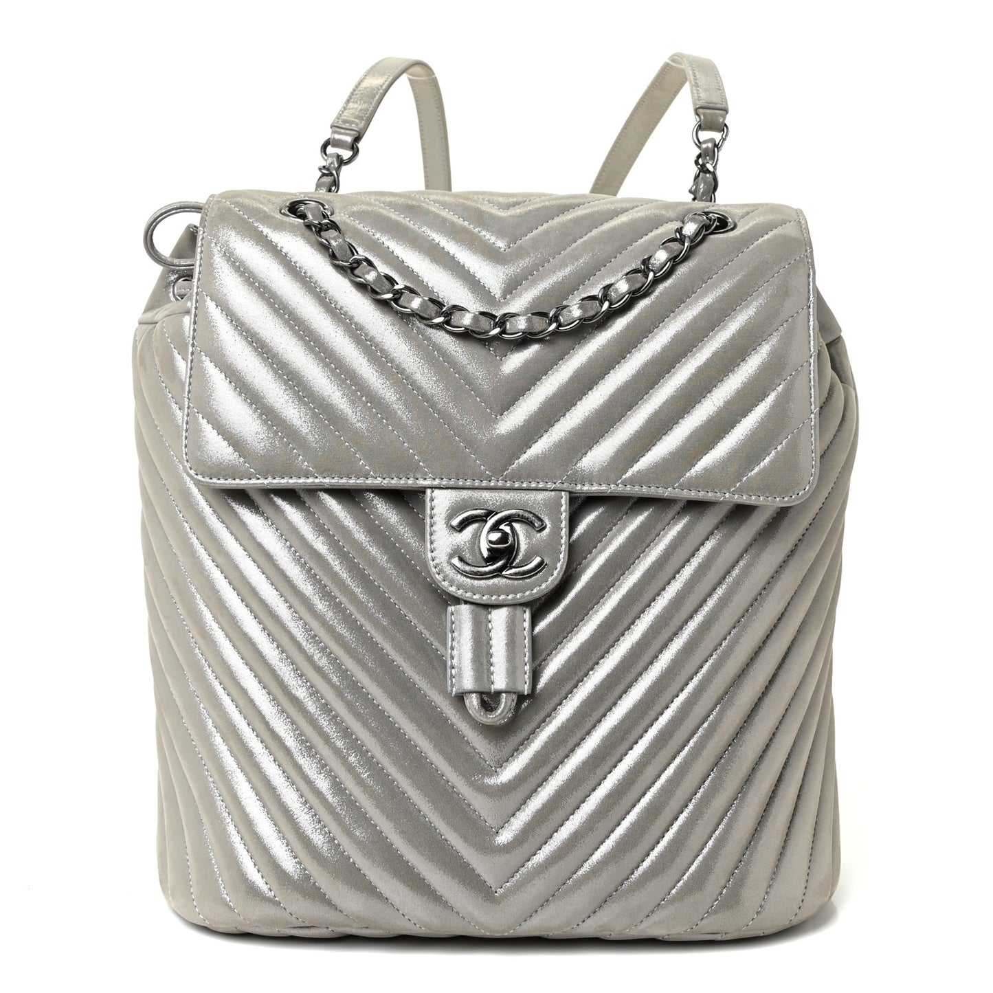 Iridescent Calfskin Chevron Quilted Small Urban Spirit Backpack Silver